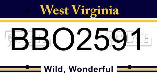 BBO2591 West Virginia License Plate