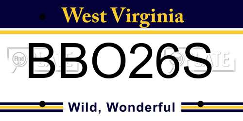 BBO26S West Virginia License Plate