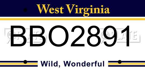 BBO2891 West Virginia License Plate