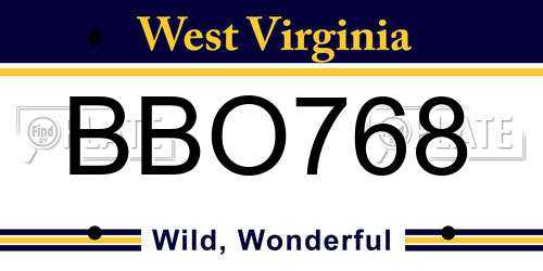 BBO768 West Virginia License Plate