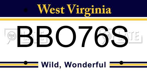BBO76S West Virginia License Plate