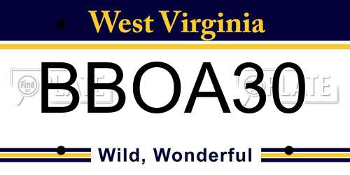 BBOA30 West Virginia License Plate