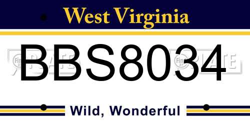 BBS8034 West Virginia License Plate
