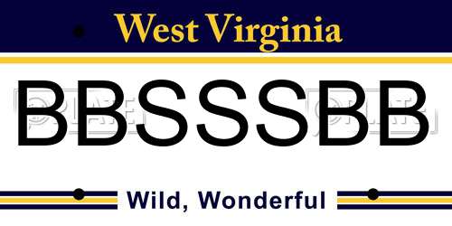 BBSSSBB West Virginia License Plate