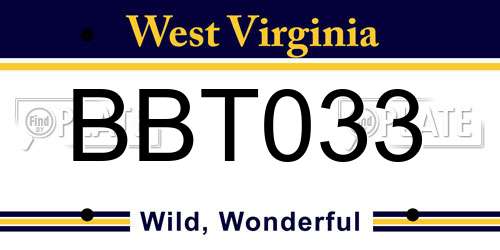 BBT033 West Virginia License Plate