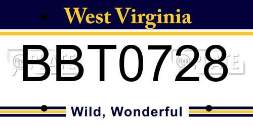 BBT0728 West Virginia License Plate
