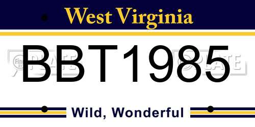 BBT1985 West Virginia License Plate