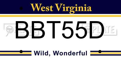 BBT55D West Virginia License Plate