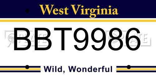 BBT9986 West Virginia License Plate