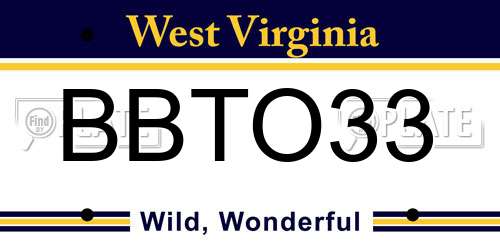 BBTO33 West Virginia License Plate