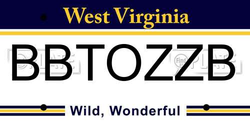 BBTOZZB West Virginia License Plate