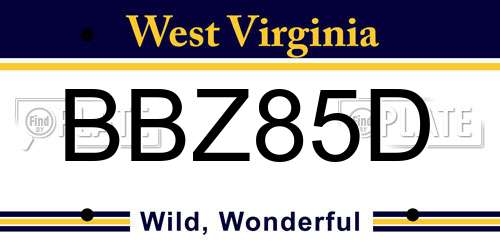 BBZ85D West Virginia License Plate