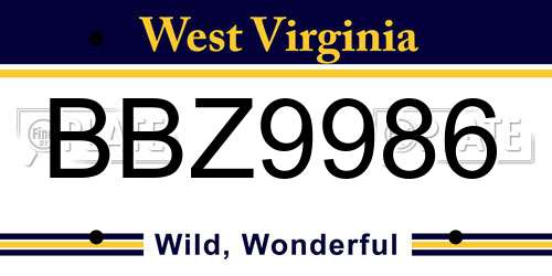 BBZ9986 West Virginia License Plate