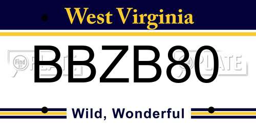 BBZB80 West Virginia License Plate