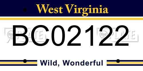BC02122 West Virginia License Plate