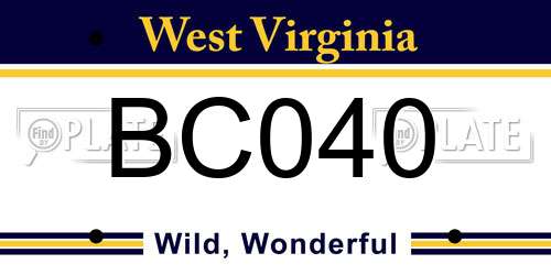 BC040 West Virginia License Plate