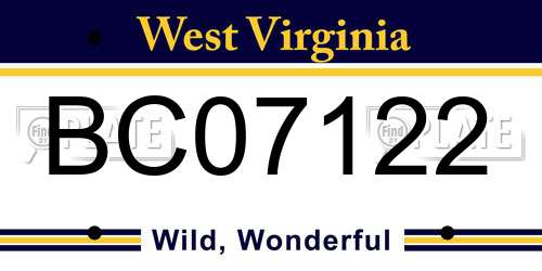 BC07122 West Virginia License Plate