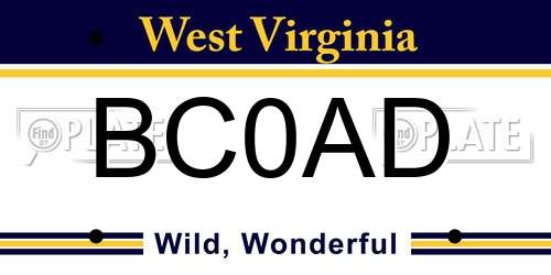 BC0AD West Virginia License Plate