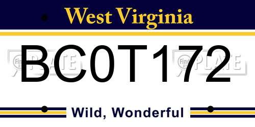 BC0T172 West Virginia License Plate