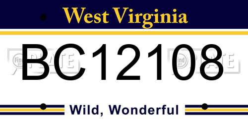 BC12108 West Virginia License Plate