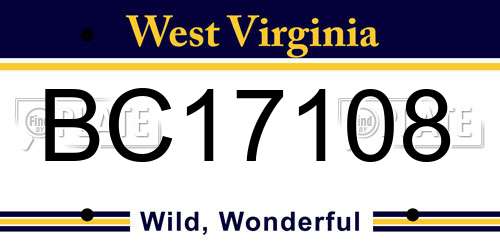 BC17108 West Virginia License Plate