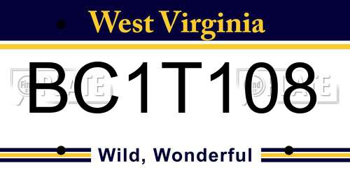 BC1T108 West Virginia License Plate