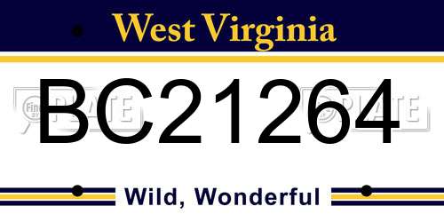 BC21264 West Virginia License Plate