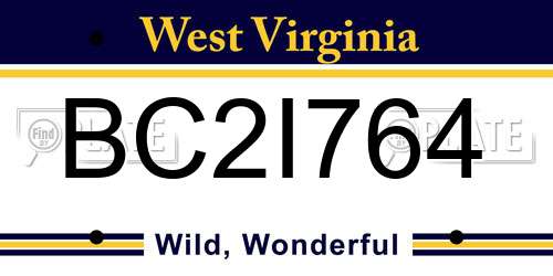 BC2I764 West Virginia License Plate