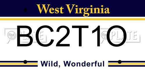 BC2T1O West Virginia License Plate