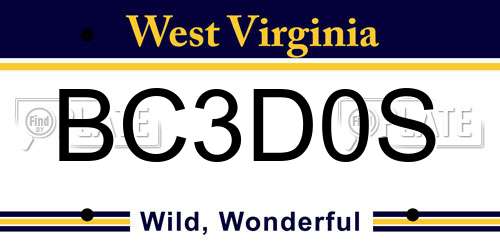 BC3D0S West Virginia License Plate