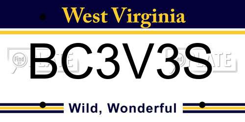 BC3V3S West Virginia License Plate