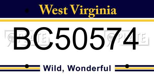 BC50574 West Virginia License Plate