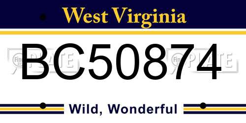 BC50874 West Virginia License Plate