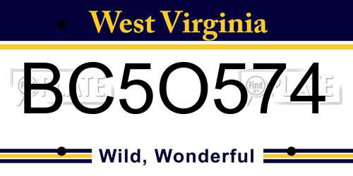 BC5O574 West Virginia License Plate