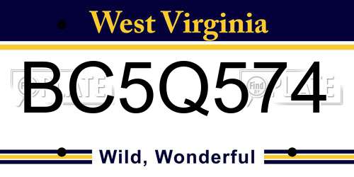 BC5Q574 West Virginia License Plate