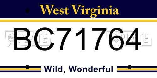 BC71764 West Virginia License Plate