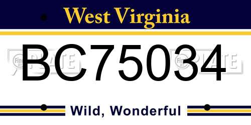 BC75034 West Virginia License Plate