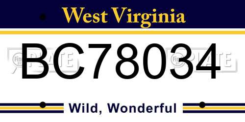 BC78034 West Virginia License Plate