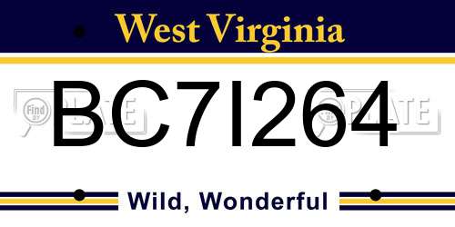 BC7I264 West Virginia License Plate