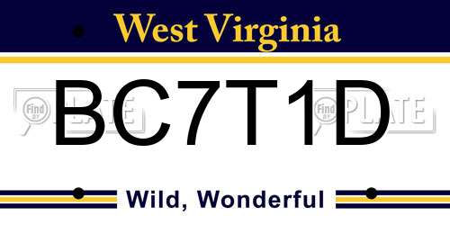 BC7T1D West Virginia License Plate