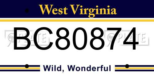 BC80874 West Virginia License Plate