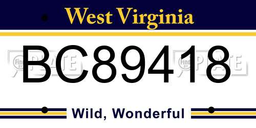 BC89418 West Virginia License Plate