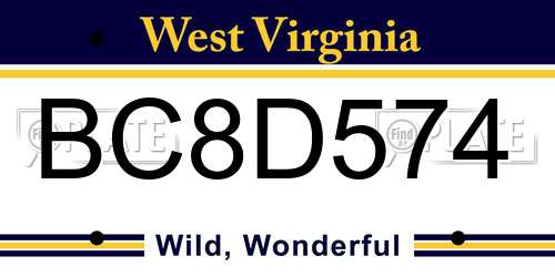 BC8D574 West Virginia License Plate