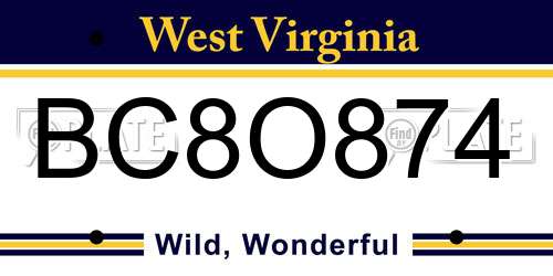 BC8O874 West Virginia License Plate