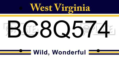 BC8Q574 West Virginia License Plate