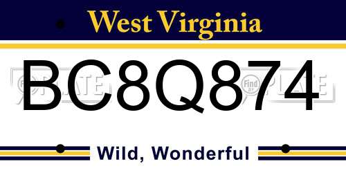 BC8Q874 West Virginia License Plate