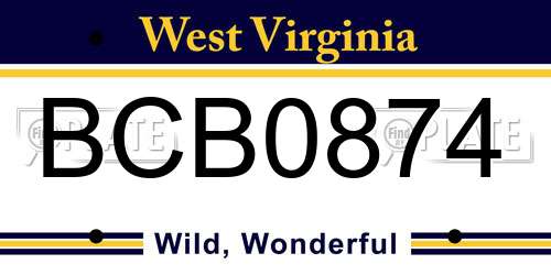 BCB0874 West Virginia License Plate