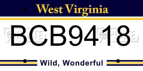 BCB9418 West Virginia License Plate