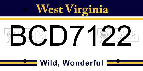 BCD7122 West Virginia License Plate