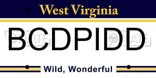 BCDPIDD West Virginia License Plate
